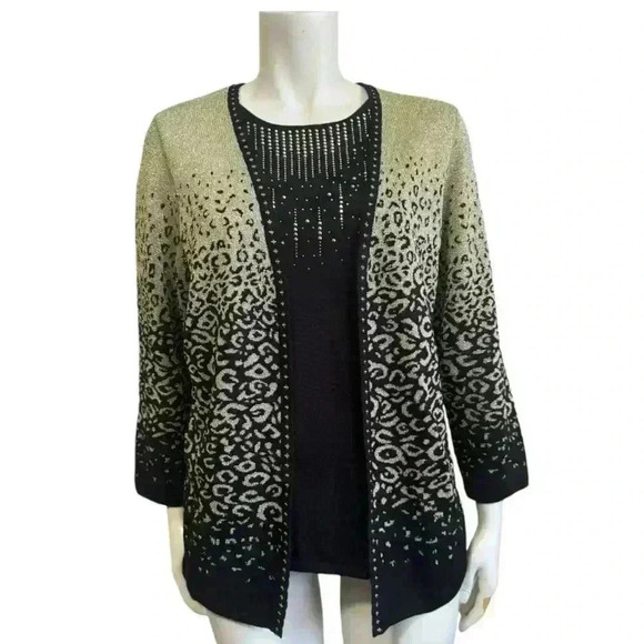 ALFRED DUNNER Ombre Metallic Leopard Twin Set Glam Retro Women's Size Medium - Picture 5 of 12